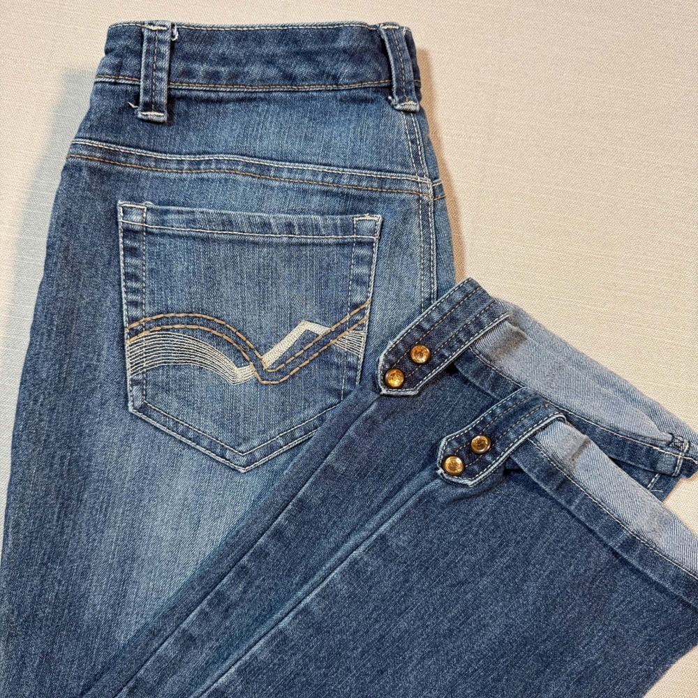 Nine West West End Fit Blue Cropped Jeans Size 4/27 Button Cuff Detail